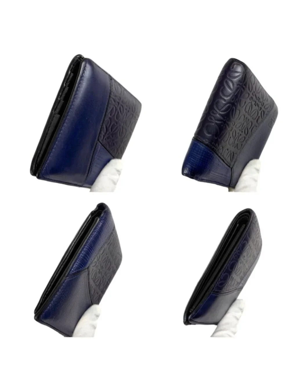 Loewe Puzzle Tricolor Compact Wallet Bifold Navy Anagram Logo Leather